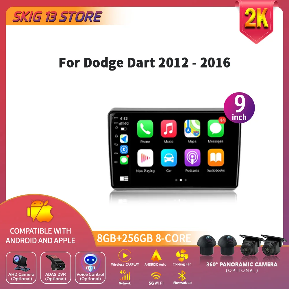 Для Dodge Дротика 2012 - 2016 Android 14 автомобильное радио, мультимедийная система, плеер, стерео, Авто Bluetooth, экран CarPlay
