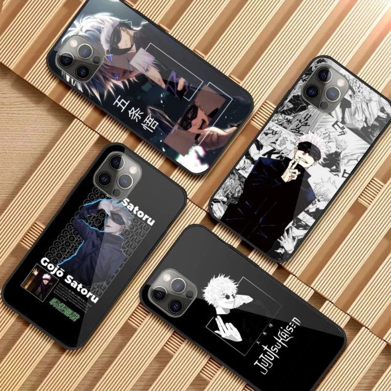 JJK Satoru Gojo Чехол для мобильного телефона iPhone 15 14 13 12 11 XS X 8 7 6 Plus Mini Pro Max SE 2022 PC стеклянный чехол Funda