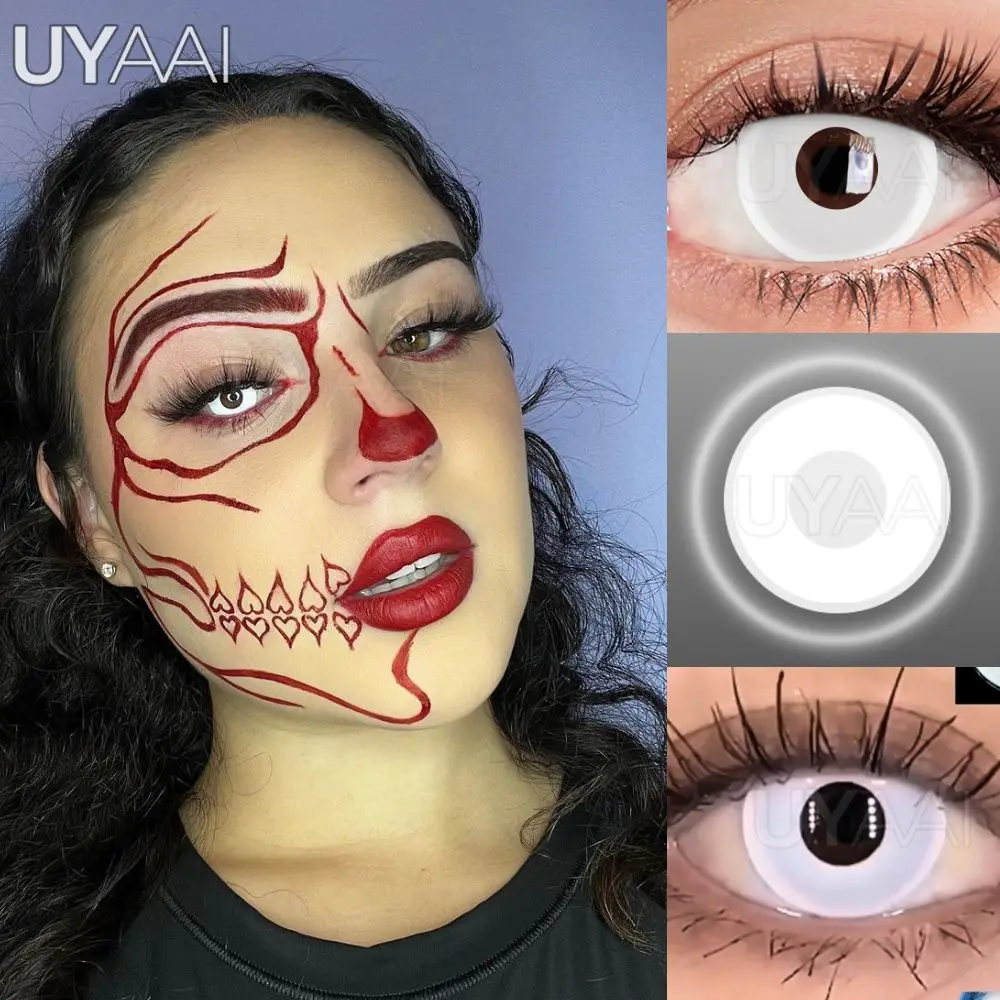 Фото UYAAI【 1 * контактные линзы + 1 * Пинцет + 1 * линзы case】белые глаза для Хэллоуина фотография белые фотообои ежегодный мягкий комфорт для здоровья №5