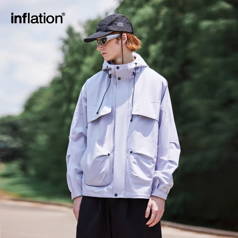 Мужская ветрозащитная куртка-софтшелл INFLATION, мужская куртка-карго унисекс с высоким воротником, пальто с капюшоном на молнии