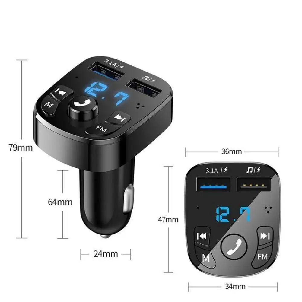FM-трансмиттер, Bluetooth, автомобильный беспроводной комплект, автомобильное зарядное устройство с двумя USB-портами, 2,1 А, MP3, музыка, TF-карта, U-диск, AUX-плеер (art.: 3920c36c67729) - 3920c36c67729