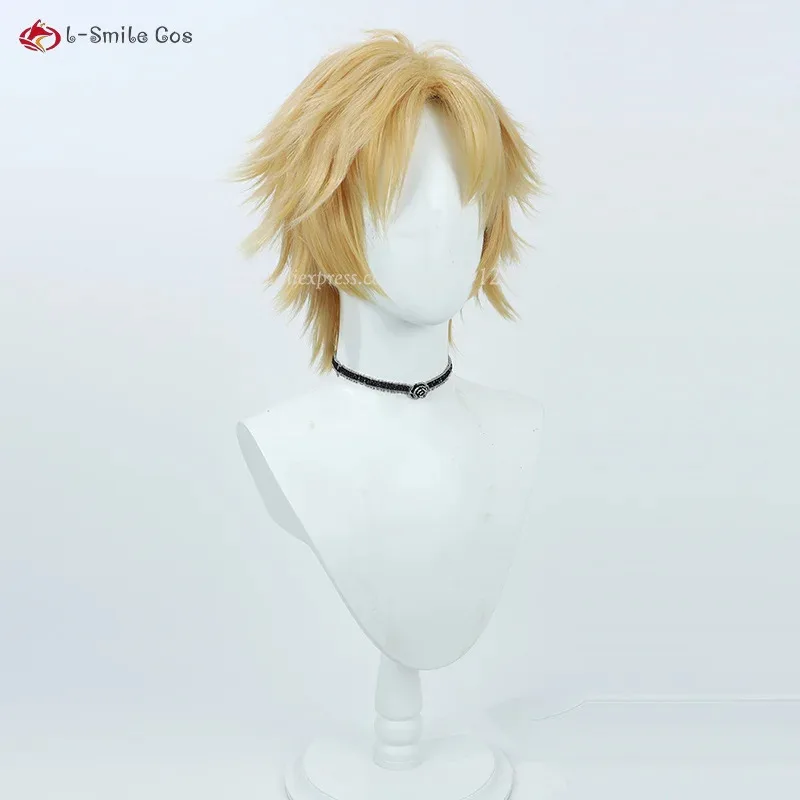 Фото Игра FFX Tidus Косплей Короткие Блондинки Желтые Аниме Термостойкие Синтетические Волосы Парики Для Хэллоуина + Кепка Для Парика №3