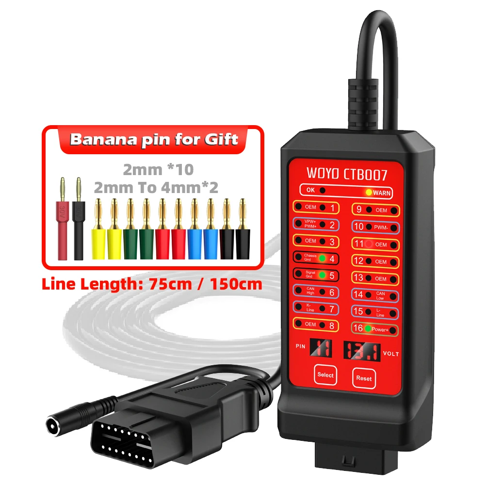 Диагностический сканер WOYO CTB007, 16-контактный диагностический прибор OBD2, для обнаружения контактов