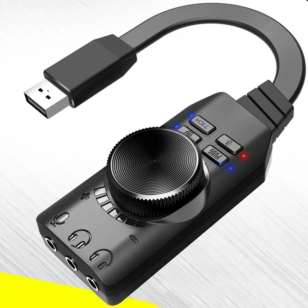 Фото Внешняя звуковая карта USB, стерео микрофон, динамик, гарнитура, аудиоразъем, кабель 3,5 мм, адаптер, переключатель звука, регулировка громкости, свободный привод №3