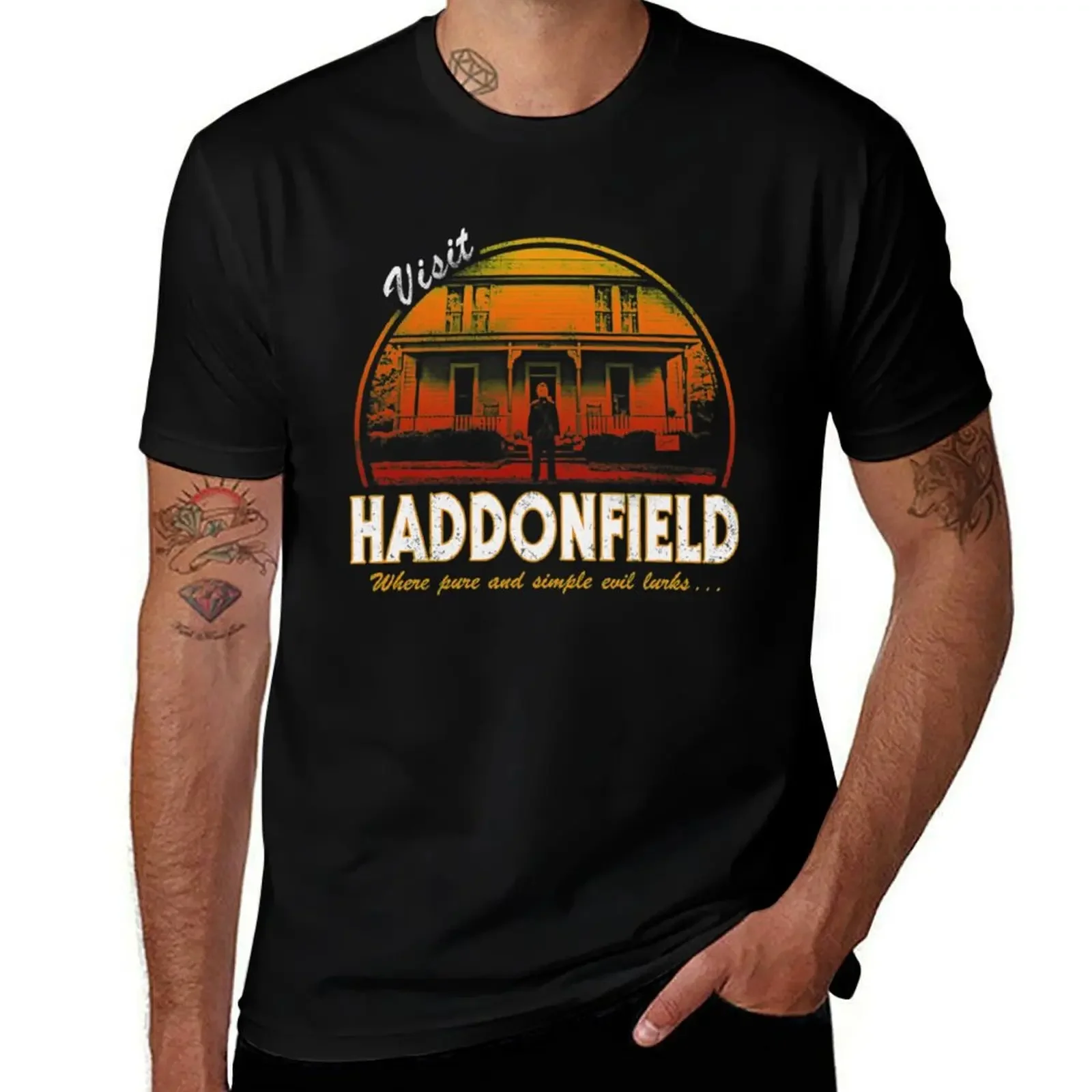 Футболка Visit Haddonfield с графикой Louboutins Мужская хлопковая футболка