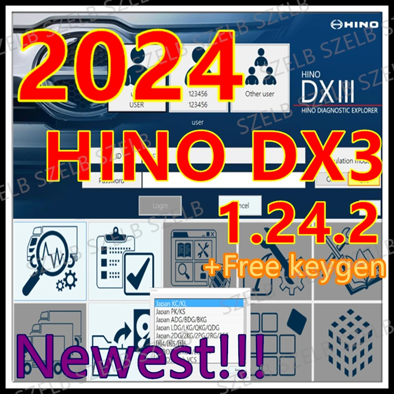 Новейший диагностический экскаватор Hino 2024, 3 Hino с кейгеном DX3 V1.24.2 [02.2024] + разблокированный ключ + бесплатная установка помощи + видео для установки