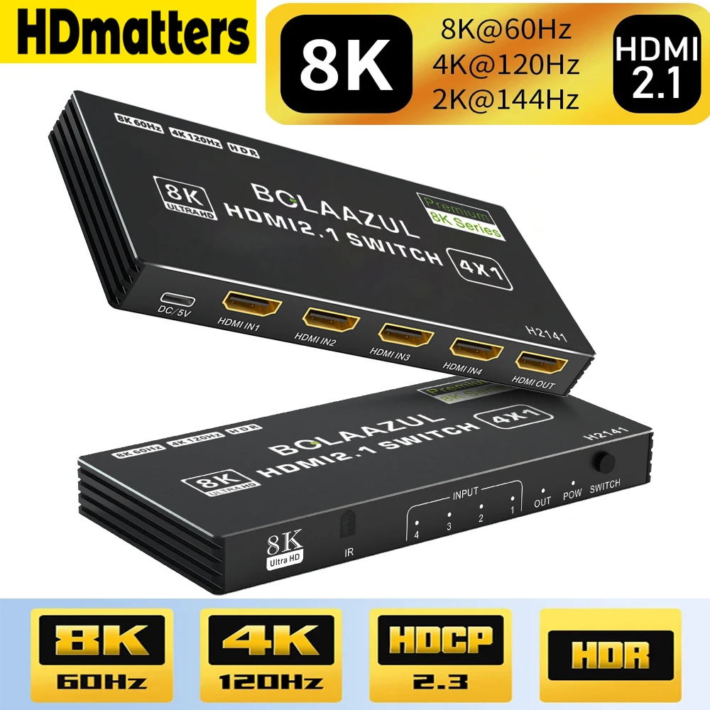 Сплиттер-переключатель 8K HDMI 2,1 4K 120 Гц HDMI 2,1 HDR 4 в 1 выход HDMI 2,1 переключатель для PS5 PS4 Xbox Series X PC