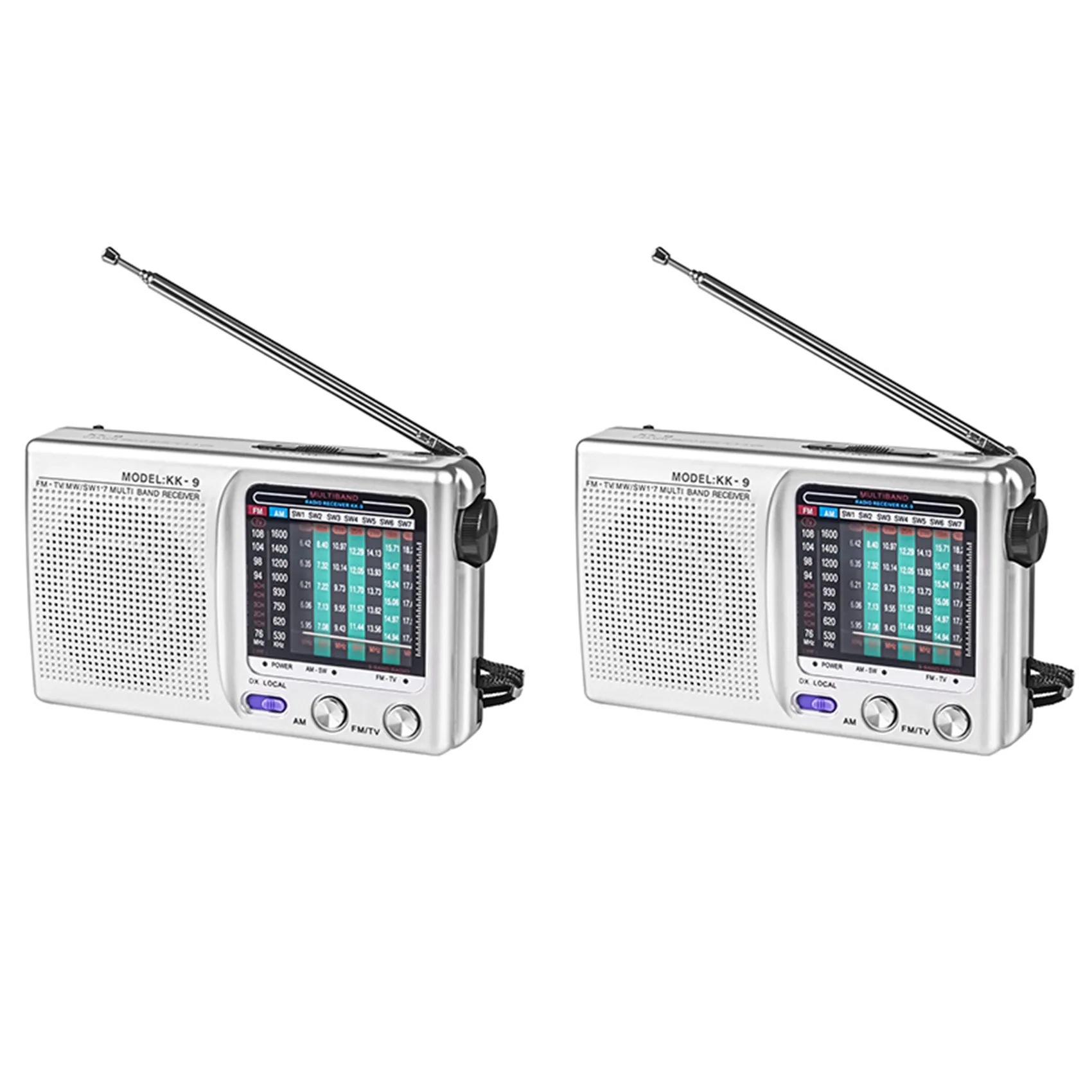 2X AM/FM/SW Портативный радиоприемник для использования в помещении, на улице и при чрезвычайных ситуациях, радио с динамиком и разъемом для наушников, серебристый