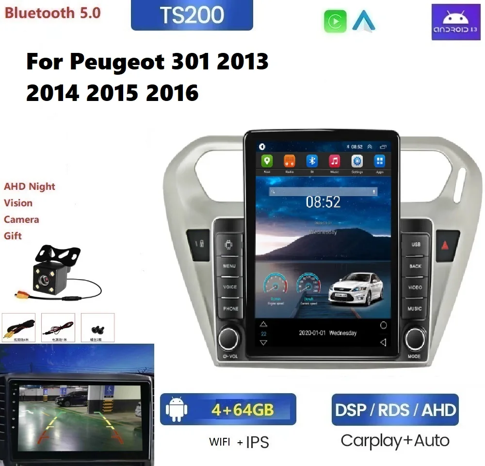 Фото Автомобильный радиоприемник на Android, стерео для Peugeot 301, 2013, 2014, 2015, 2016, Автомобильная Мультимедийная система, BT, 4G, LTE, Wi-Fi, Автомобильное видео, 2 din №2
