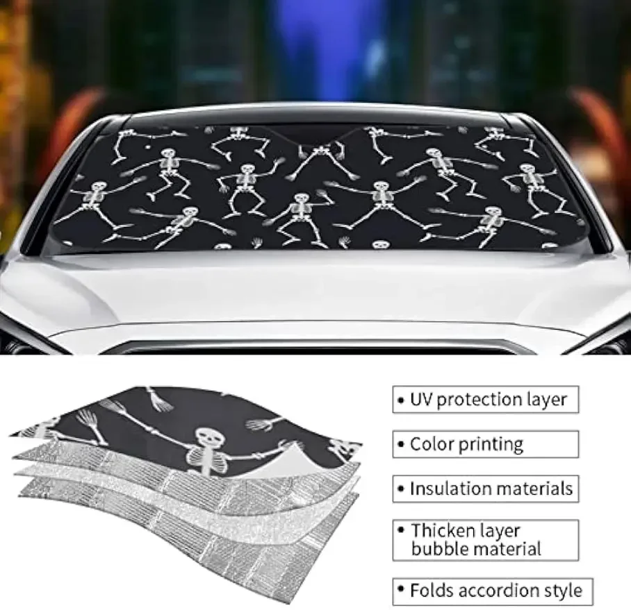 Фото Divertido esqueleto parabrisas de coche parasol Protector de visera ventana delantera parasol cubierta para coche SUV camión man №5