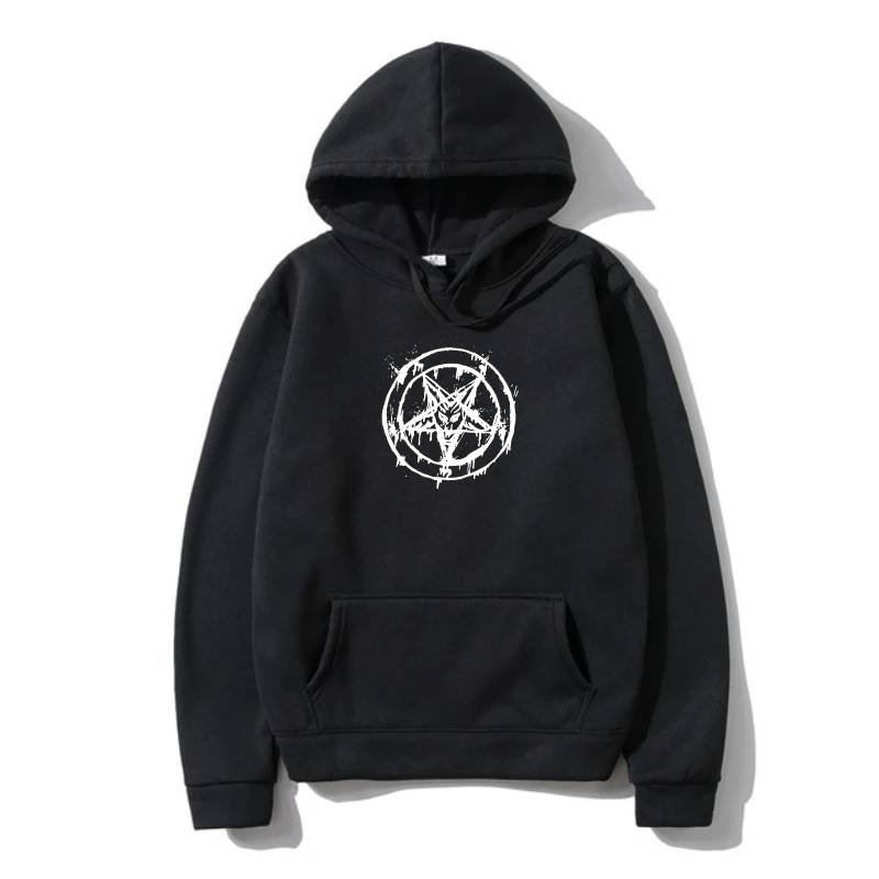 Фото Черная верхняя одежда с пентаграммой Baphome Blvck Scvle, Мужская черная толстовка с капюшоном на заказ №1