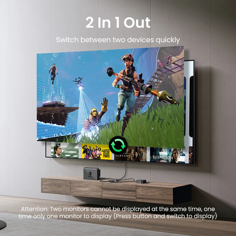 Фото Сплиттер UGREEN HDMI 2,1 переключатель 8K 60 Гц 4K120Hz 2 в 1 выход для ТВ Xiaomi Xbox серии X PS5 HDMI-совместимый монитор HDMI переключатель №5