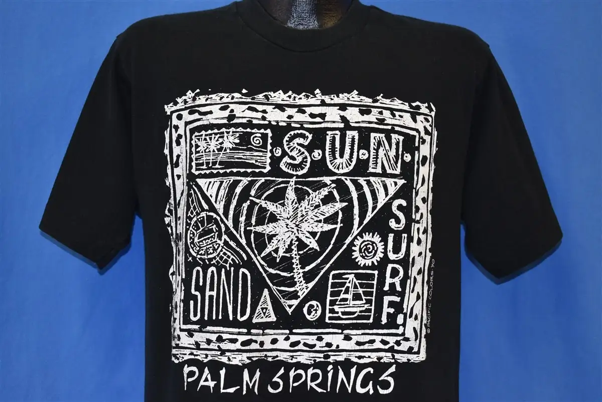 Туристическая футболка 90-х годов Palm Springs California Sun Surf Trees Boats, большая