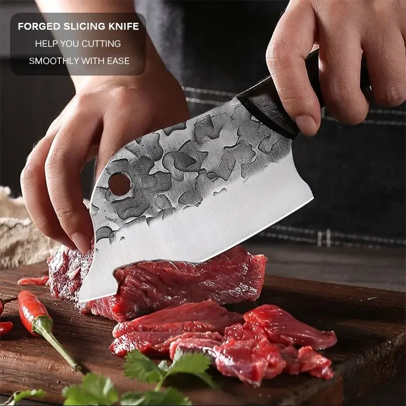 Фото Нож мясного мяса мясника, высокоострый кухонный резец ручной ковки, для мяса, барбекю №3