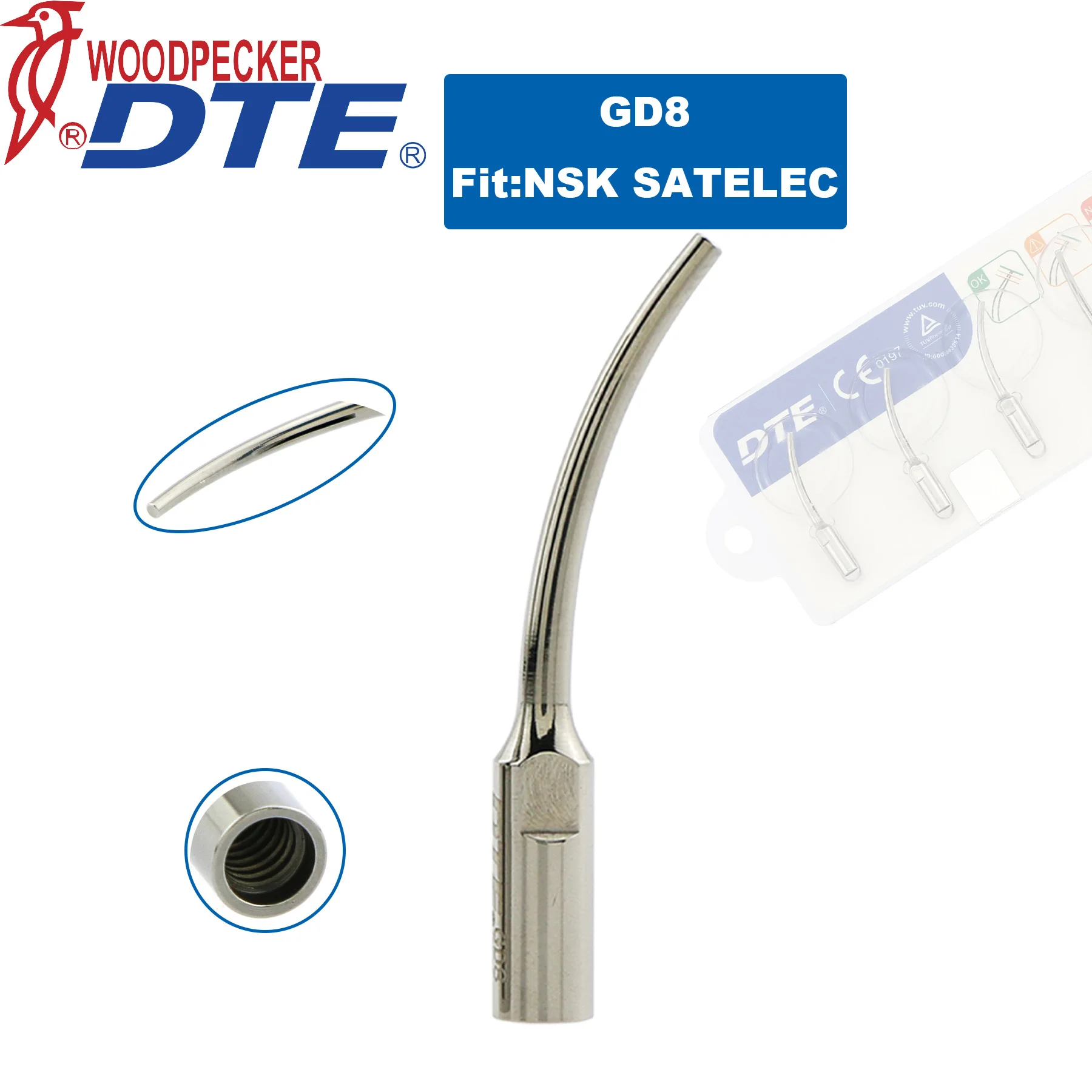 Woodpecker DTE стоматологический ультразвуковой наконечник скалера Endo Perio GD8 для удаления зубной короны с ирригацией подходит для скалера NSK SATELEC