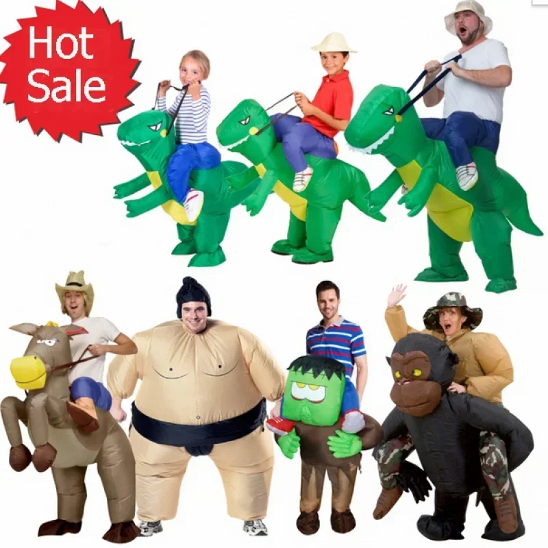 Новый надувной костюм на Хэллоуин для взрослых и детей T-rex Gorilla Sumo Cow Horse Cowboy Dinosaur OI X159