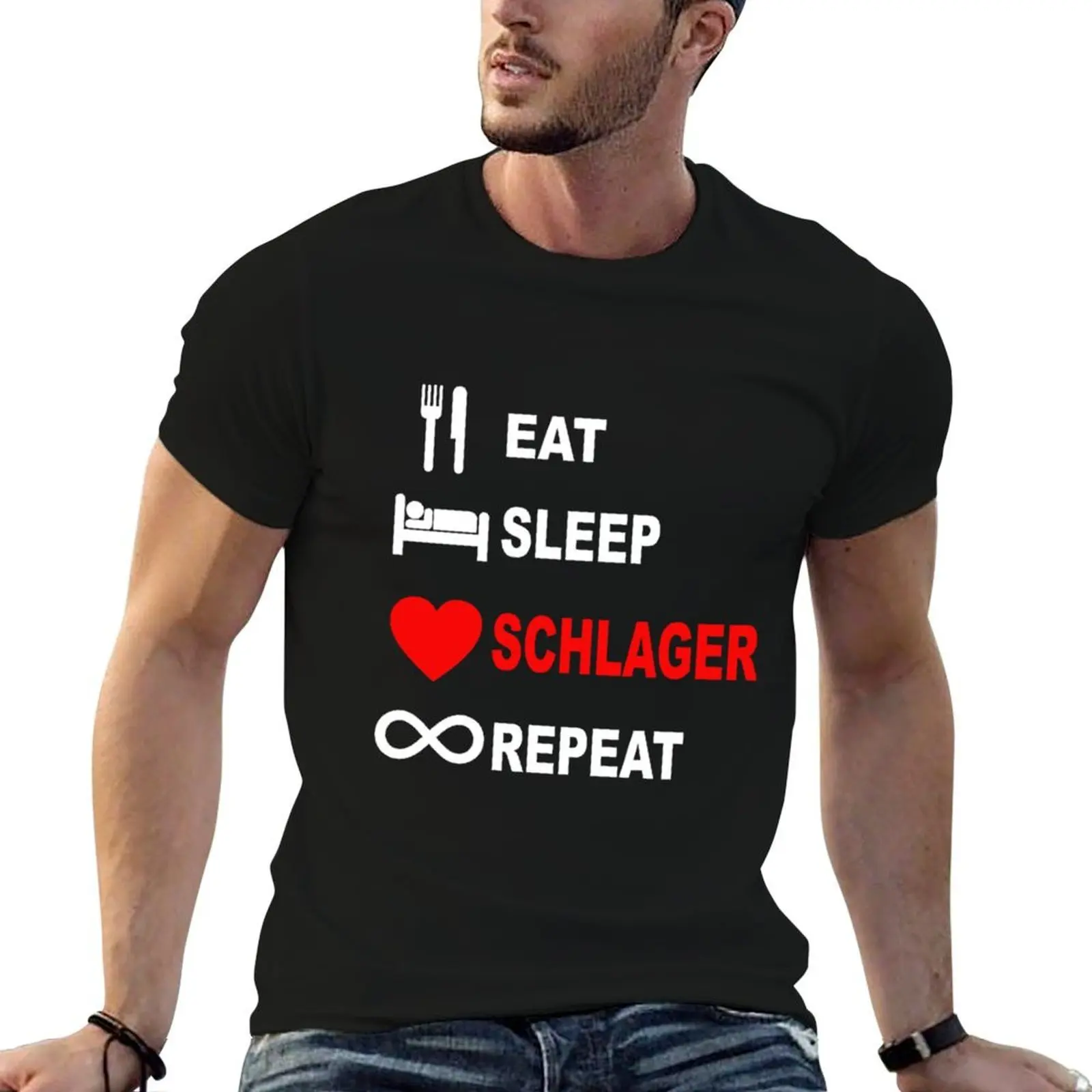 Футболка Eat Sleep Schlager Repeat Schlagermusik Herz Musik, мужская футболка, летняя мужская футболка, дизайнерская футболка