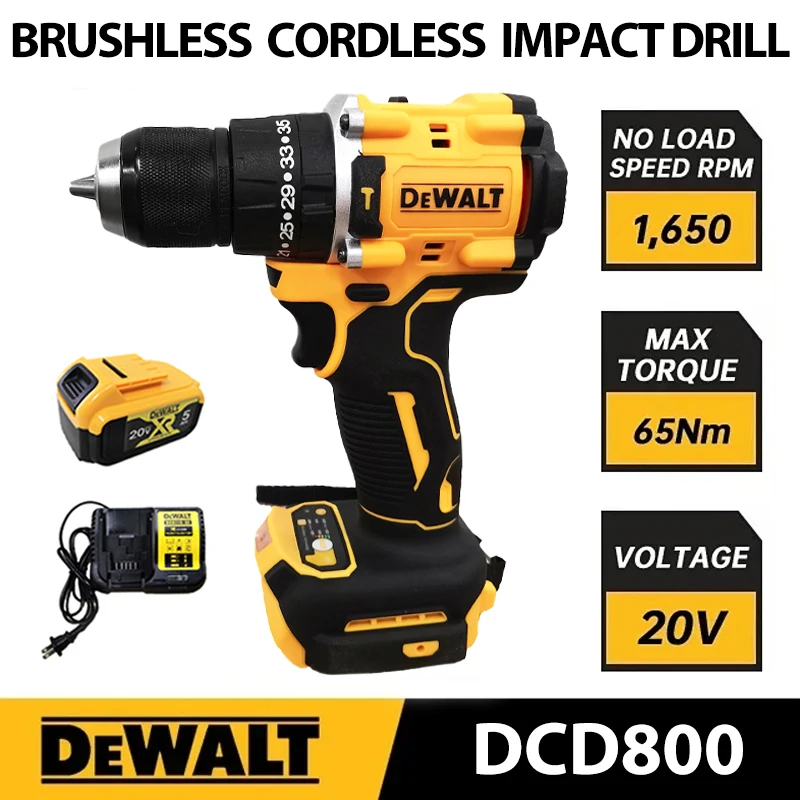 DeWalt DCD800 электрическая дрель 20 в, бесщеточный беспроводной шуруповерт, компактная дрель, дрель/привод, электроинструменты для Dewalt с батареей 20 в