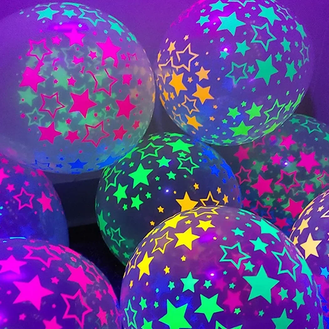 Воздушные шары с реактивной звездой UV Blacklight, прозрачный латексный материал, 12 дюймов, светящиеся украшения для свадьбы, дней рождения, упаковка из 10 шт.