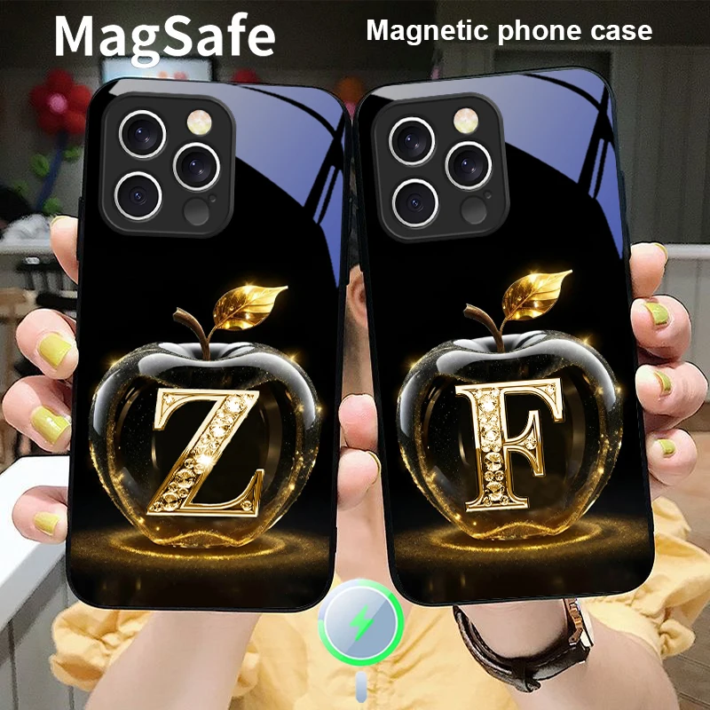 Для Apple Lucky Letter для iPhone 16 15 P ro 14 13 Plus 12 mini 11 Pro Max XR Xs X 7 8 22 16E 16ProMax Стеклянный чехол для телефона Magsafe