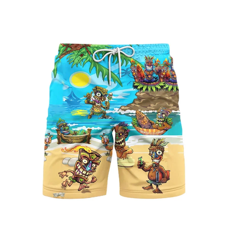 Фото Fashion Hawaii Tiki Print Beach Short For Men's Clothing Leisure Sport Breathable Shorts Vacation Travel Trend Style Pants 2025 №4