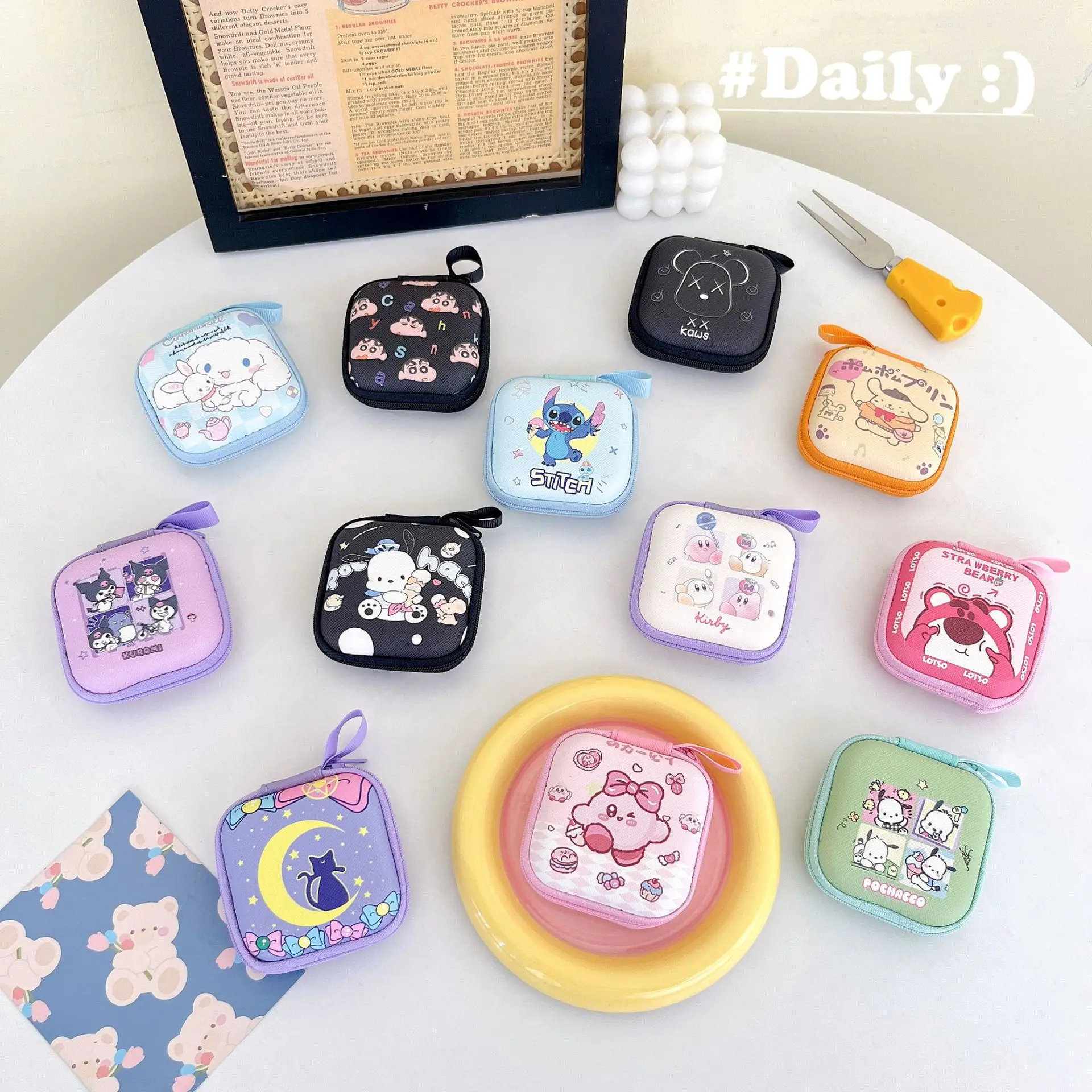 Kawaii Sanrio Zero кошелек Kuromi Cinnamoroll похвалка pompurin мультяшный фотографический кабель для хранения данных