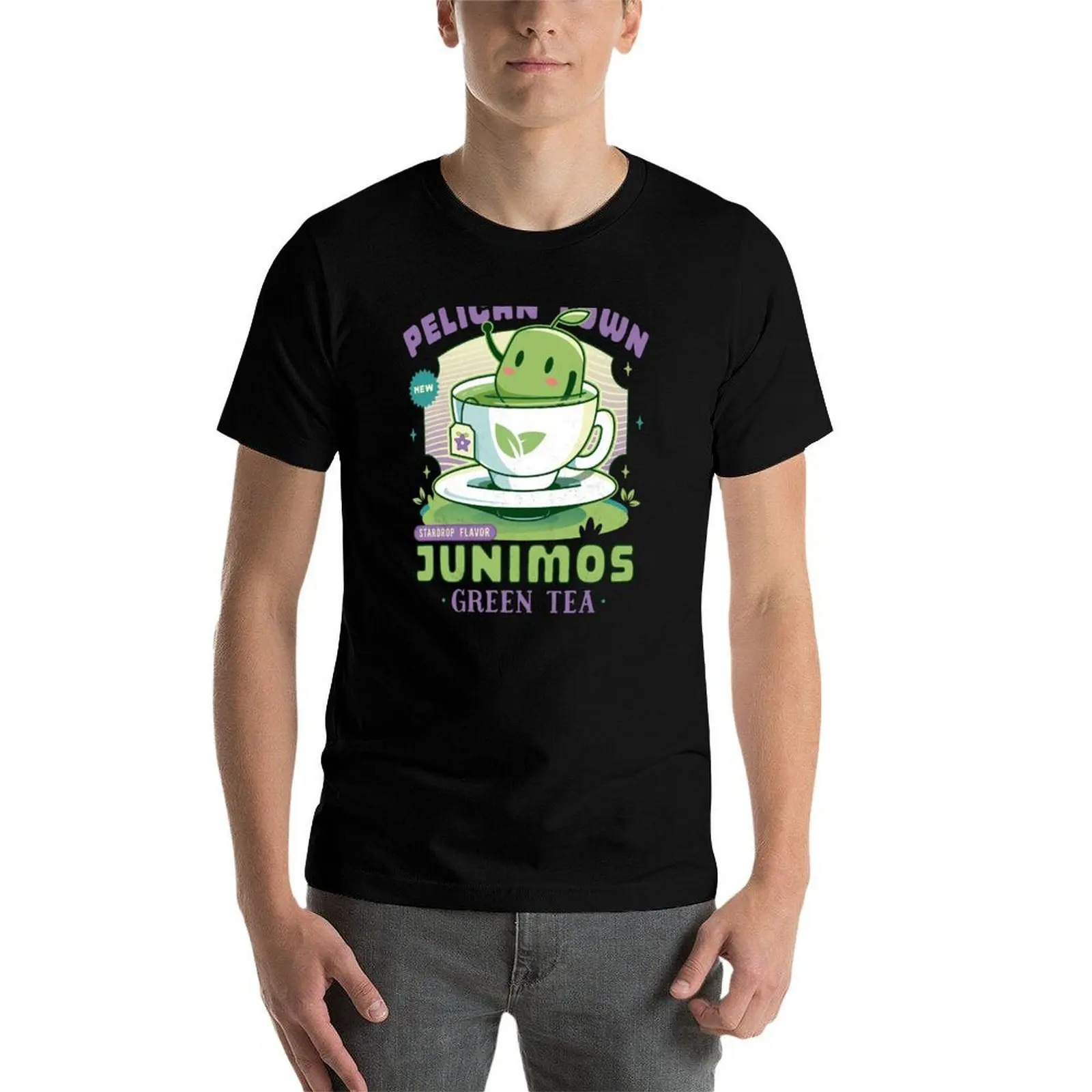 Фото Футболка Junimos Green Tea, футболки с рисунком, футболка с аниме, черные мужские футболки Fruit of the Loom №4