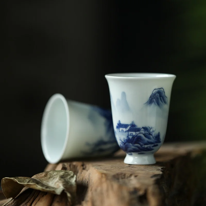 ★ Керамическая чашка Chai Kiln, сине-белая Цзиндэчжэнь, керамическая чашка с пейзажем, чашка с запахом, полная работа, полная живопись, пейзажная чашка