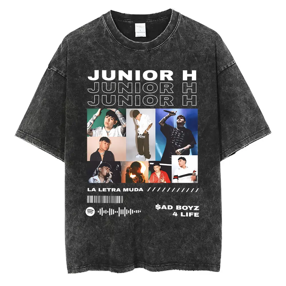 Singer Junior H Sad Boyz 4, винтажная футболка Live Washed для мужчин и женщин, большие футболки в стиле хип-хоп, летняя мужская черная футболка с круглым вырезом