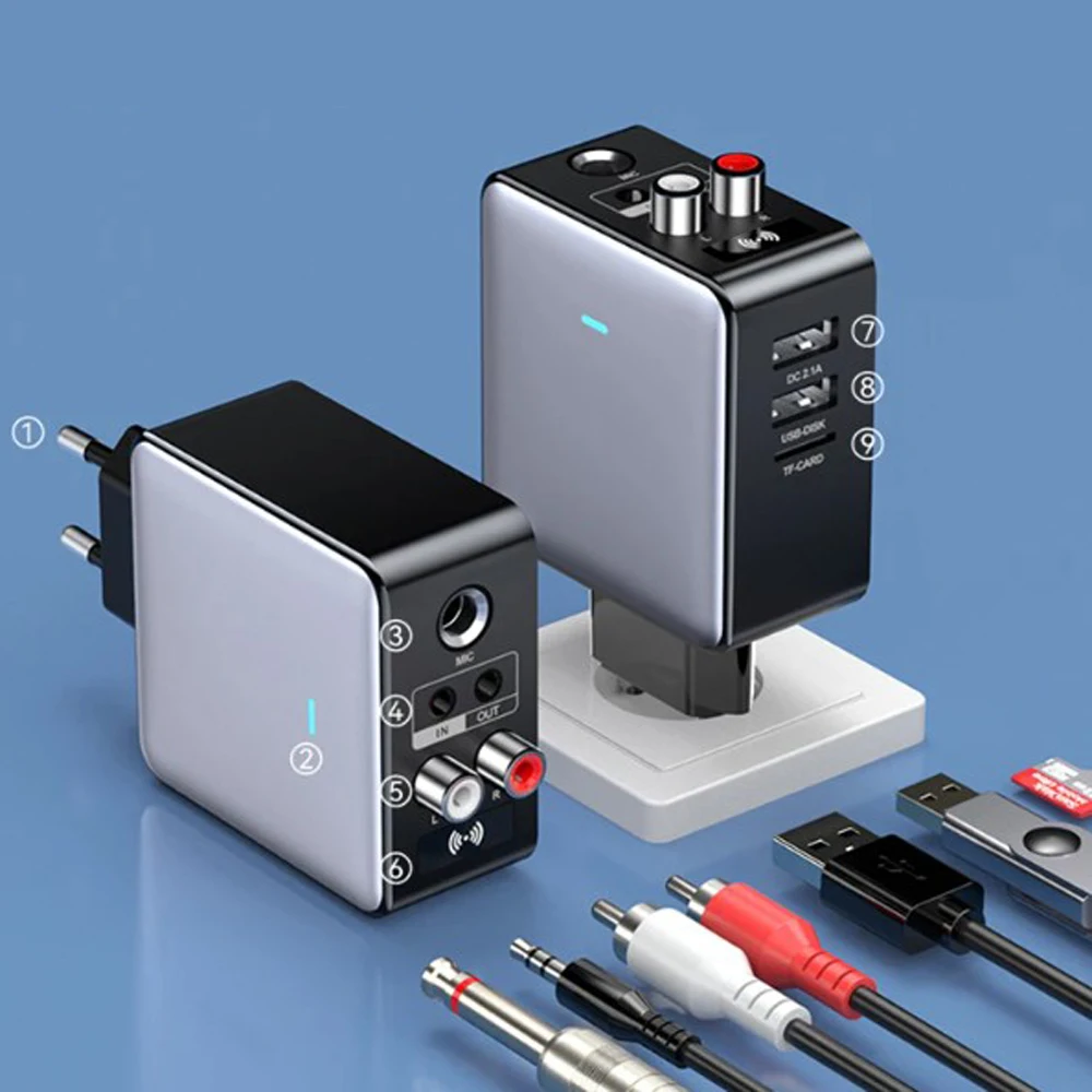 Фото QC 2.0 H6 EU US Plug Daul USB Зарядное устройство 3,5 мм 6,5 мм AUX/RCA/U-Disk/TF/ Микрофон Караоке HIFI Bluetooth 5,3 Аудио передатчик Приемник №3