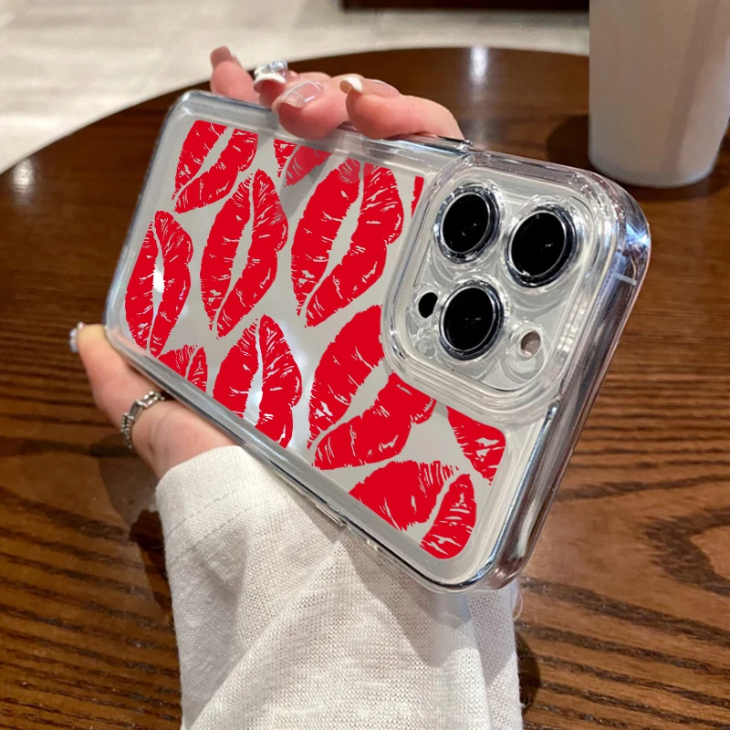 Роскошный чехол для телефона Kiss Red Lips для iPhone 15 14 Pro Max, прозрачный мягкий силиконовый чехол-бампер для iPhone 11 12 13 Pro Max, чехол
