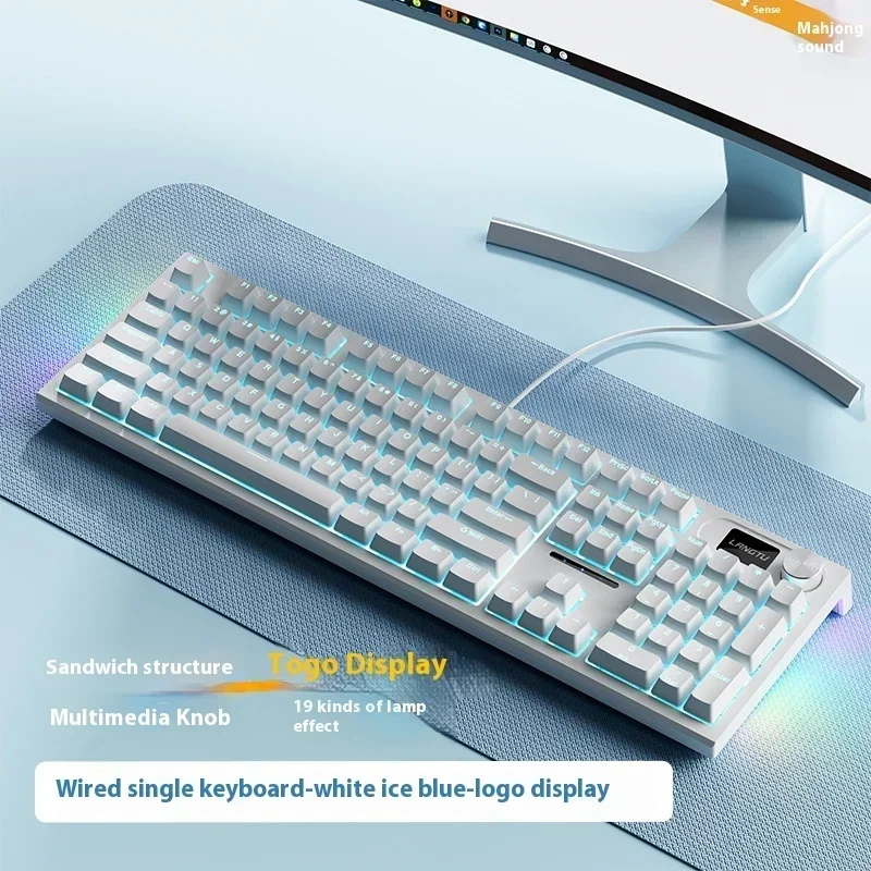 LANGTU LT104 Проводная механическая клавиатура с интеллектуальным экраном RGB Многофункциональная ручка с возможностью горячей замены Игровая клавиатура без Conflict