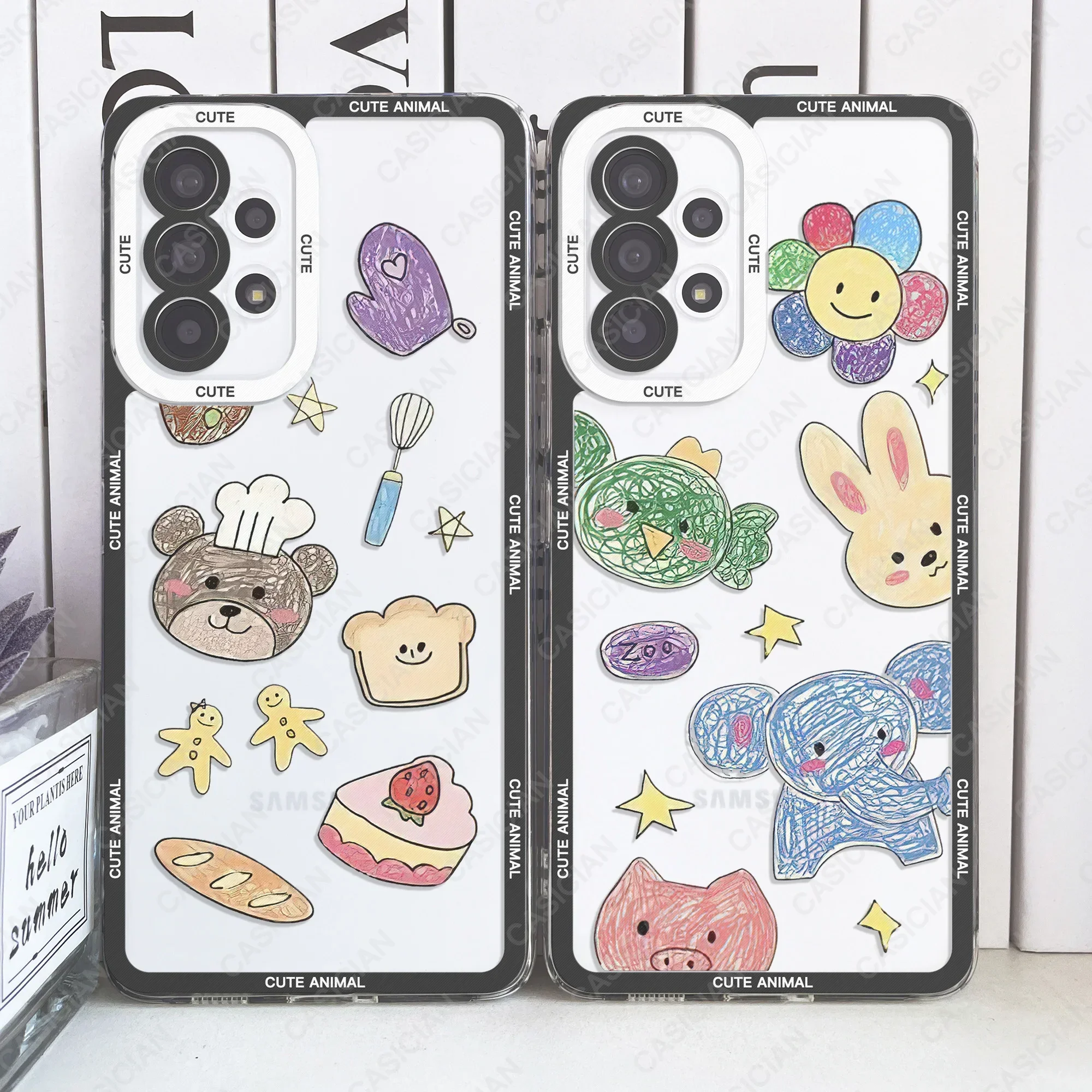 Case For Samsung Galaxy S20 Plus S21 FE S22 S23 S24 Ultra A53 A52 A54 A33 5G Cute Animal Tiger Elephant Monkey Bear Phone Cover