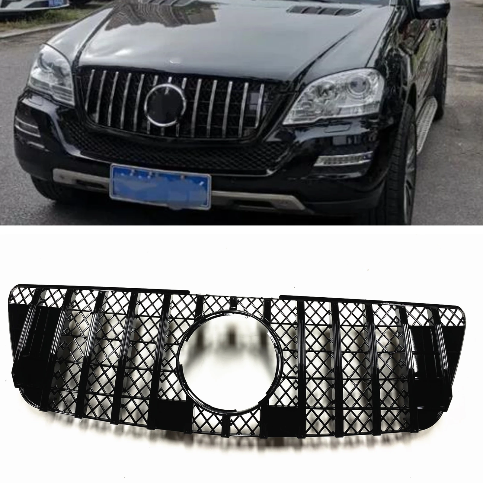 Передняя решетка Racing Grill для Mercedes Benz ML Class W164 2009-2012 ML350 ML450 ML500 ML550 GT Style Верхний бампер Капот Сетка