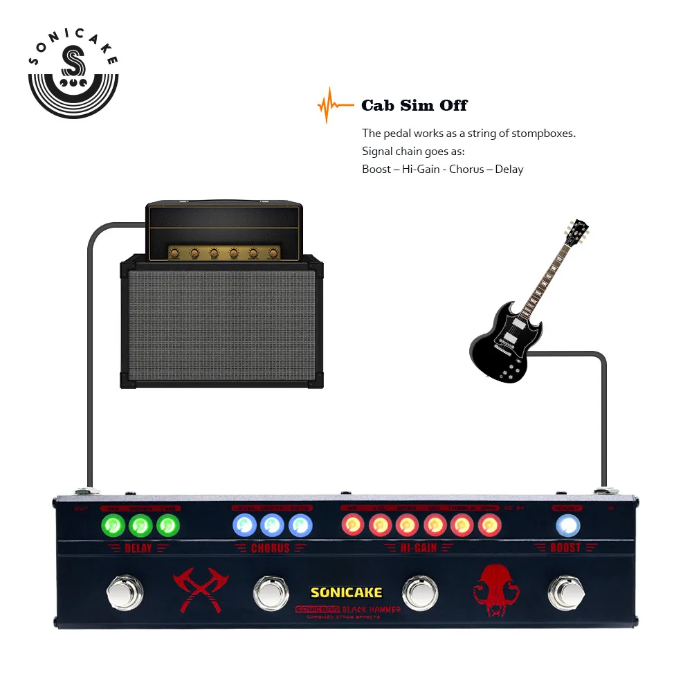 Фото SONICAKE черный молоток мультиэффекты хэви-метал HiGain искажения Boost Chorus задержка гитарная педаль QCE-30 подарки №4