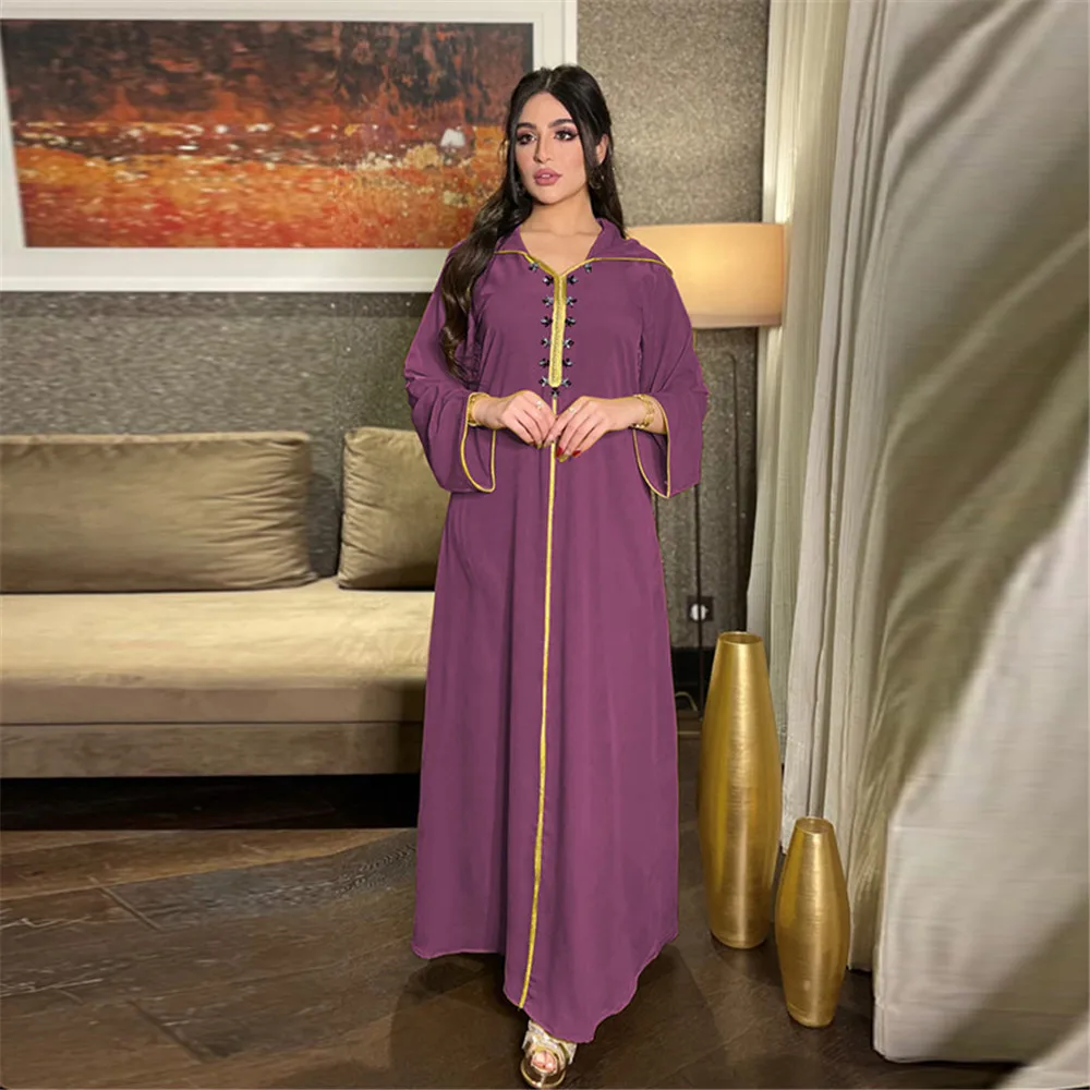 Фото Женское платье Eid Dubai Abaya Jellaba, модное женское платье с капюшоном, кафтан, мусульманское искусство, марокканская Исламская одежда индейки №4