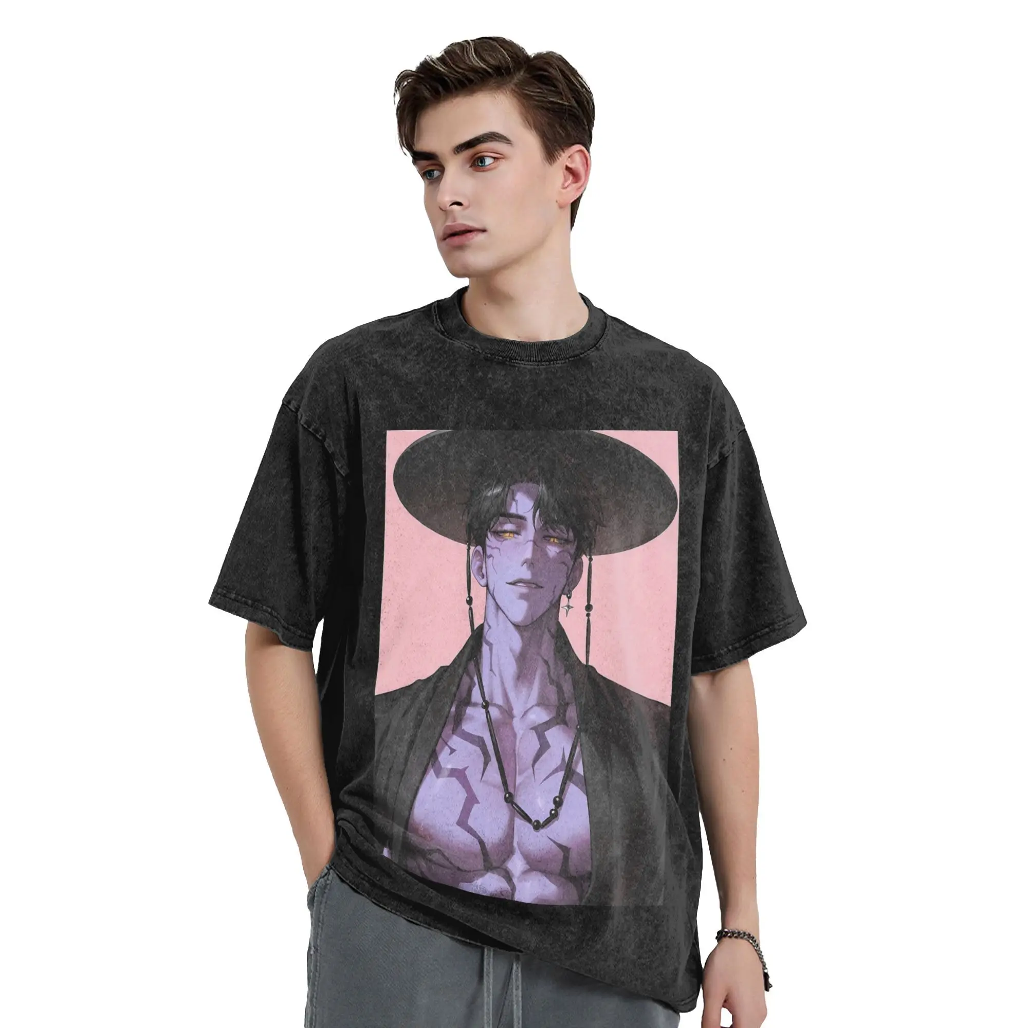 Фото Футболка с татуировкой Jinu KPop Hunters Demon Boy, свободные футболки с короткими рукавами, базовые топы Y2K, летние повседневные футболки с круглым вырезом большого размера №3