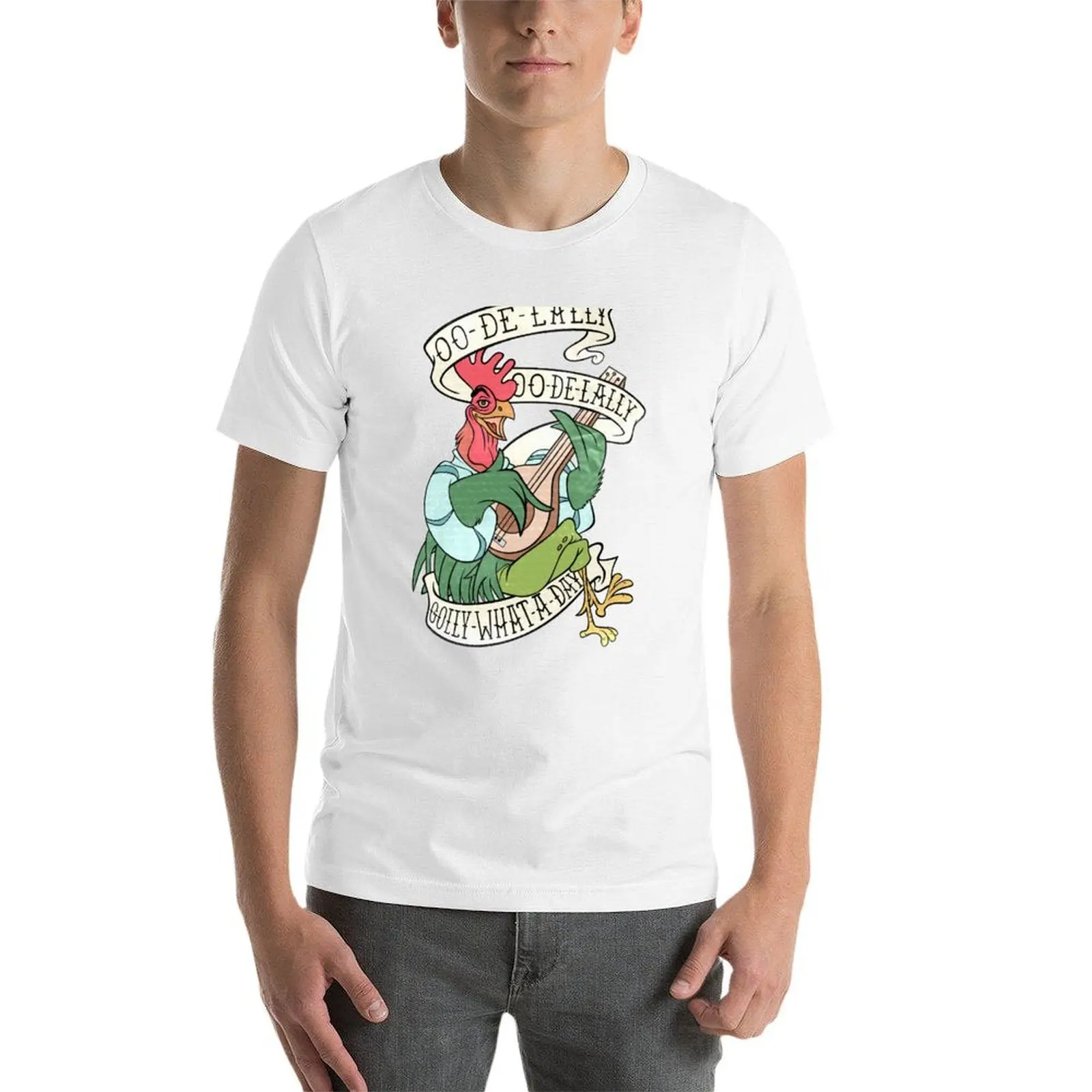 Фото Distressed Alan A Dale Rooster Bard - Golly What a Day Tattoo Banner Design T-Shirt t shirts for man cotton soft T-Shirt №4
