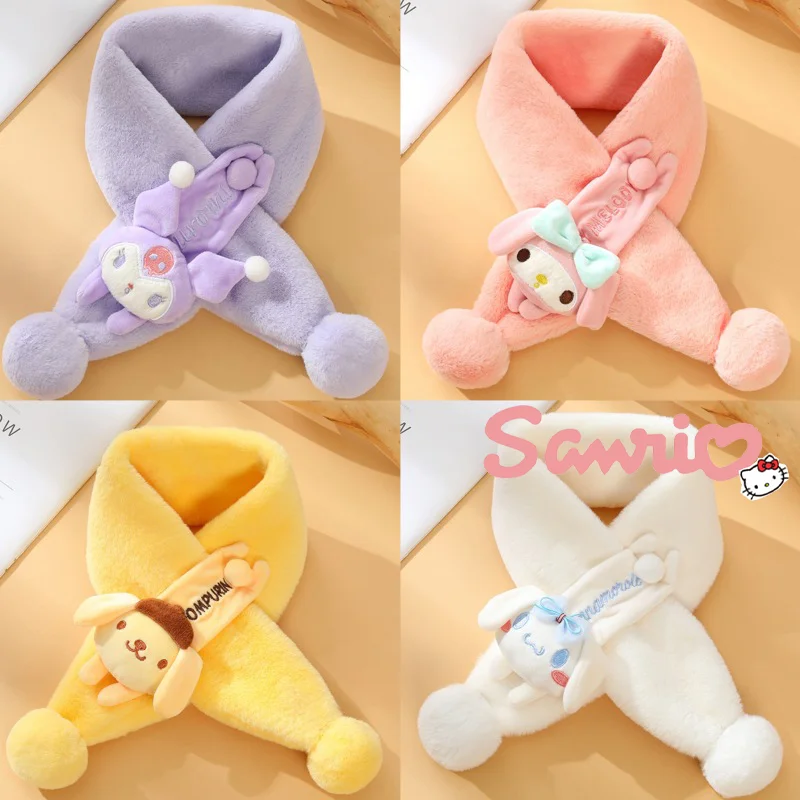 Sanrio мультфильм Плюшевый шарф Kuromi Cinnamoroll Мелодия утолщенный изоляционный Детский шарф осень зима аксессуар Милая накладка на шею