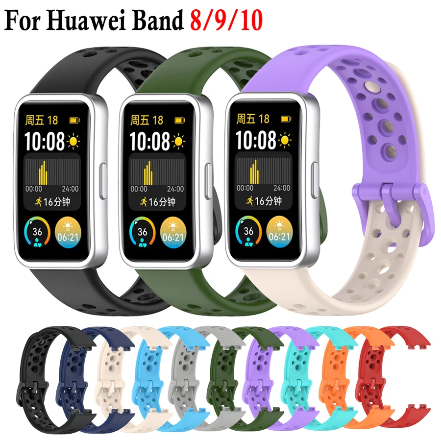 Силиконовый ремешок для Huawei Band 10 9 8, сменный спортивный дышащий полый браслет для Huawei Smart Band 10 9 8, ремешок