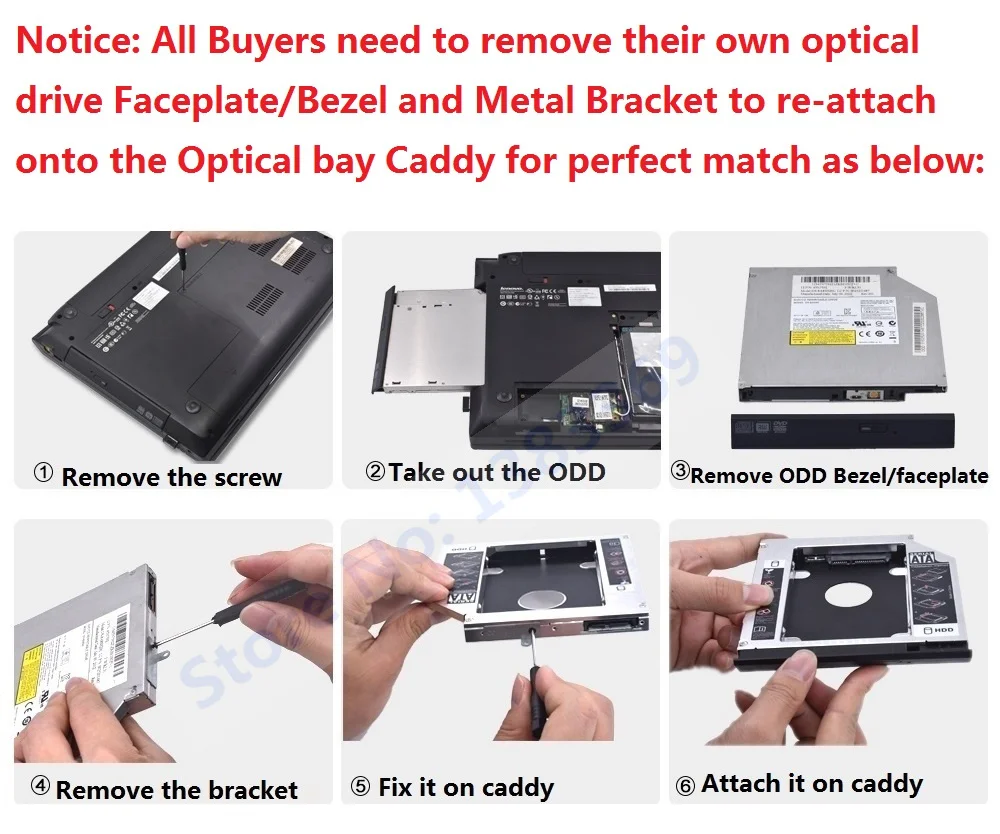 Второй SATA HDD SSD Жесткий диск Оптический отсек Caddy Frame Кронштейн для MSI GE62VR GT72VR GE72VR GP72VR GL62 GL72 6QD MS-1796 GP62 6QF (art.: 3920d08b0110d) - 3920d08b0110d