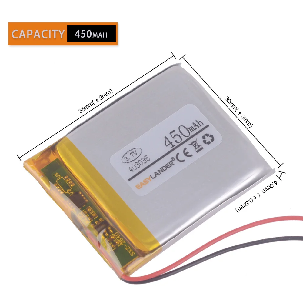 CE + Rohs 10 шт./лот перезаряжаемая литий-ионная полимерная батарея Lipo 3,7 В 450 мАч 403035