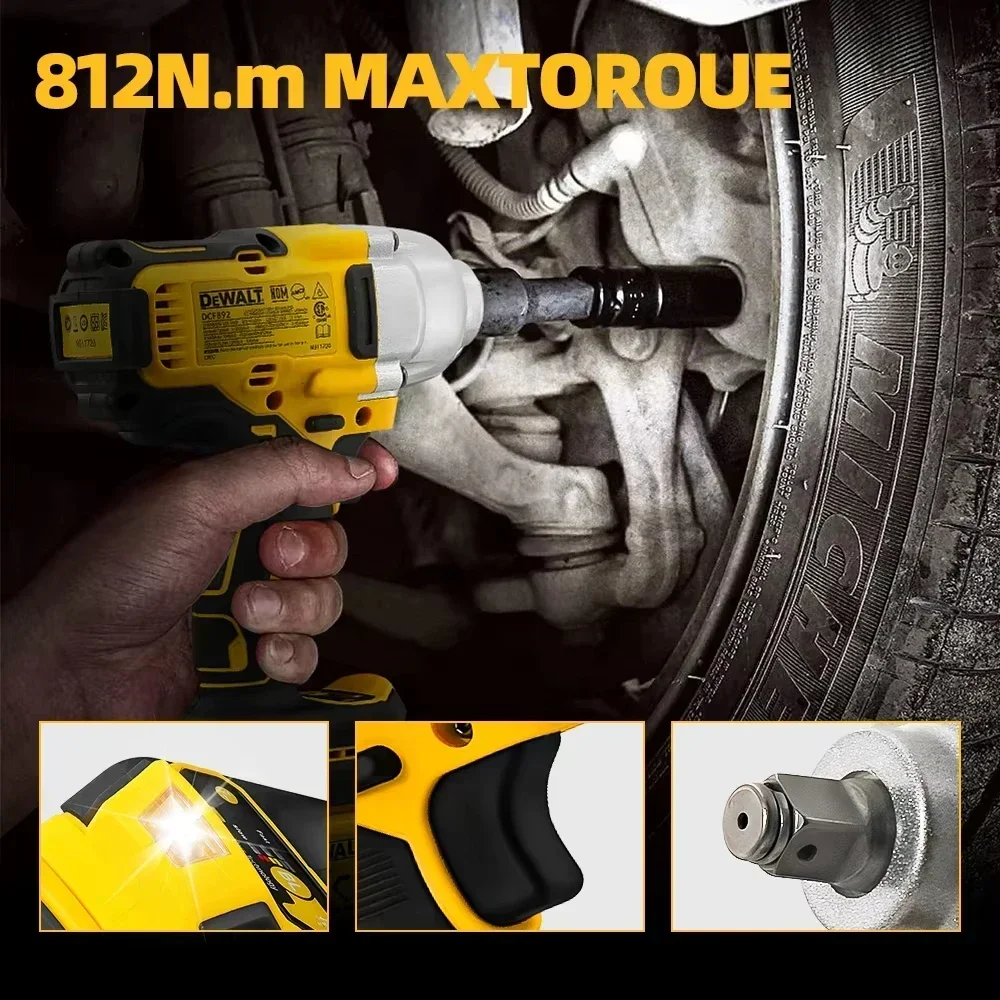 Фото Dewalt DCF892 812 Нм Бесщеточный электрический гаечный ключ 1/2 дюйма Аккумуляторная ударная отвертка с высоким крутящим моментом Трехскоростной электроинструмент для авторемонта №4