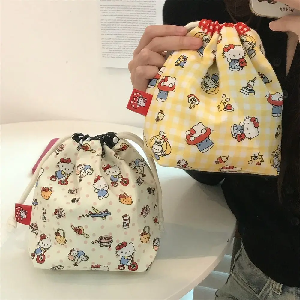 Miniso Hello Kitty Bundle Pocket Милый мультяшный принт Ткань Художественная сумка для хранения Веревка Портативная дорожная сумка для хранения косметики