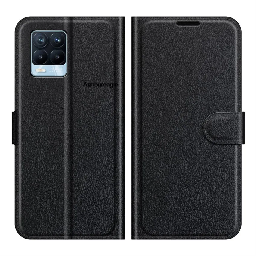 Фото Чехол Защита для oppo realme 8 (4g ver. 3085 дюйма) rmx3085 realme8 Чехол-бумажник с откидной крышкой в виде книжки для карт кожаный черный r3085 rmx №2