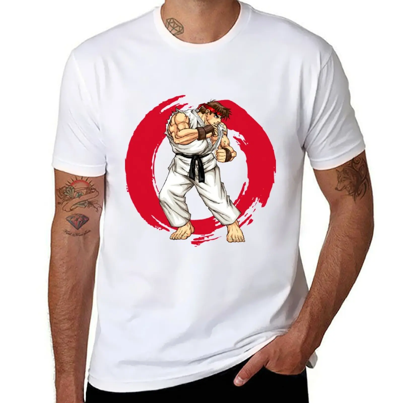 Футболка Ryu from Street Fighter, футболка с аниме, мужская футболка с синим замком, мужская футболка с графикой