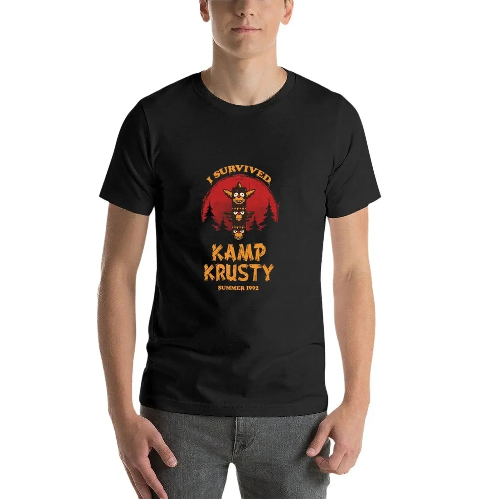Фото Футболка I Survived Kamp Krusty для мальчиков с животным принтом, аниме-фигурки, большие размеры, мужские забавные футболки №3