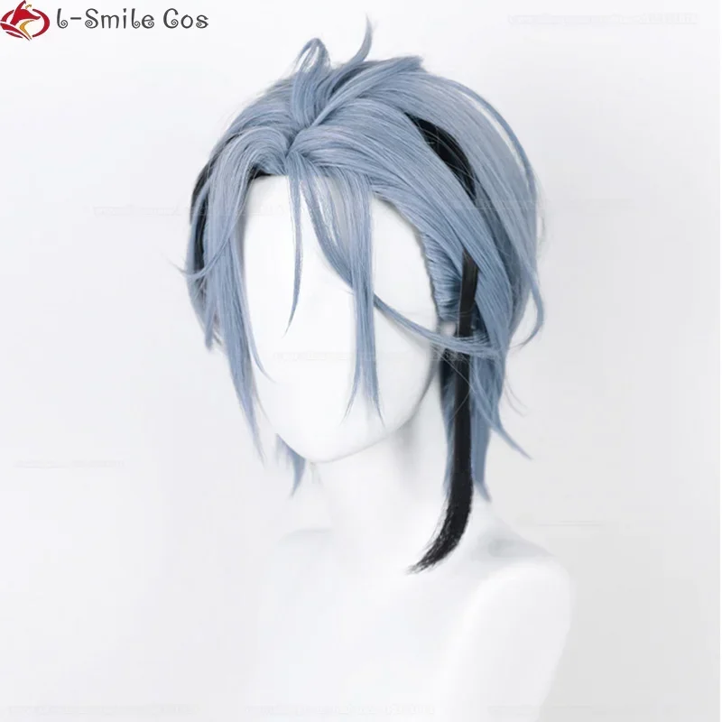 Фото Vtuber Nijisanjien EN7 XSOLEIL Hex Haywire Косплей Парик Шестигранные парики 33 см Короткие темно-синие серые волосы Термостойкий парик + шапочка для парика №5