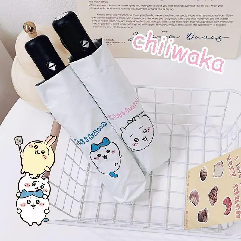 Chiikawa мультфильм Kawaii солнцезащитный Зонт Ins Hachiware печать милый полностью автоматический двойной зонт