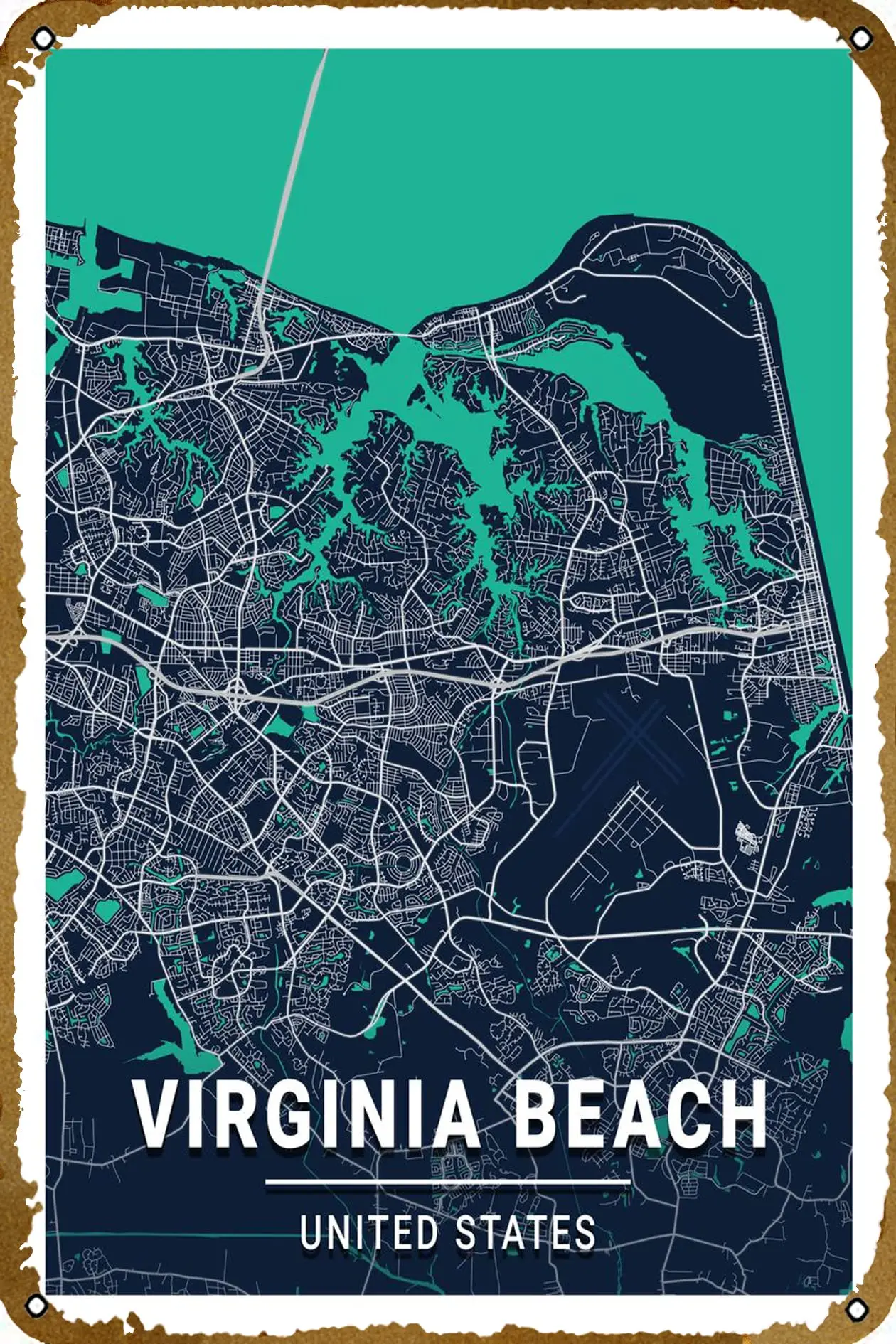 Virginia Beach Blue Dark Ретро жестяной знак Прочный Настенный декор, металлический знак, домашний винтажный декор для спальни, знак 8x12 дюймов